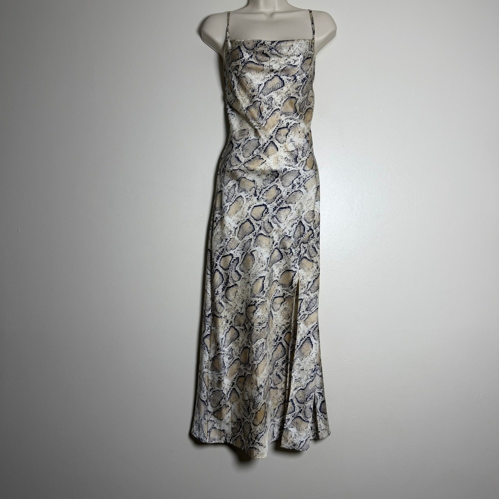 Paper Heart Womens Midi Dress S Tan Snakeskin Cowl Neck Going Out Western Chic